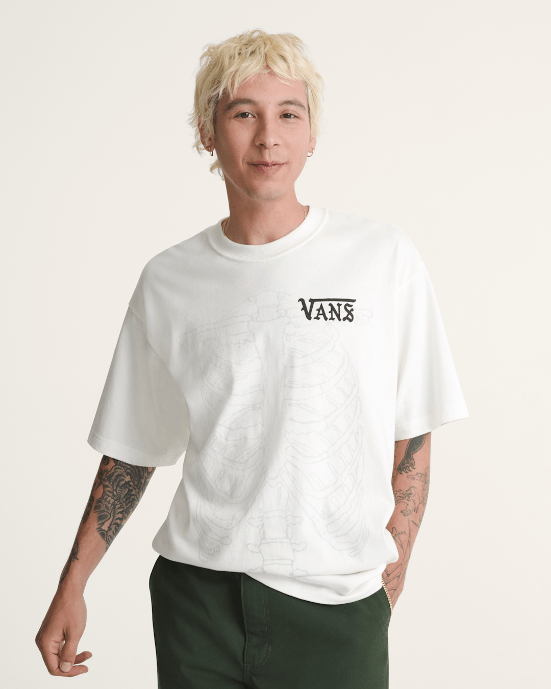 Vans Ribcage Reversible T-Shirt in Egret White