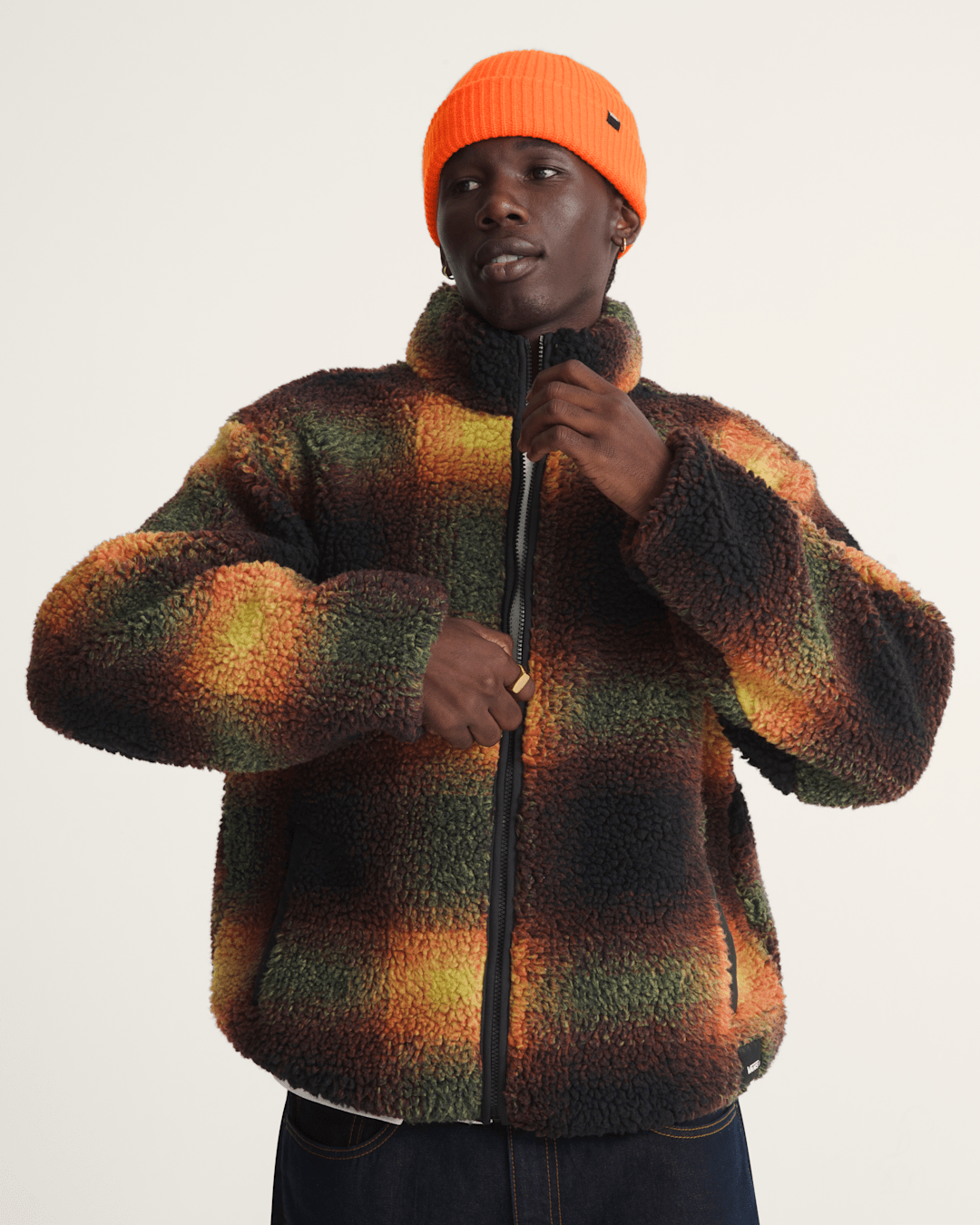 Vans Heights High Pile Jacket in Green / Mustard Yellow