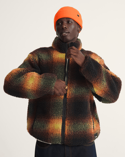 Vans Heights High Pile Jacket in Green / Mustard Yellow