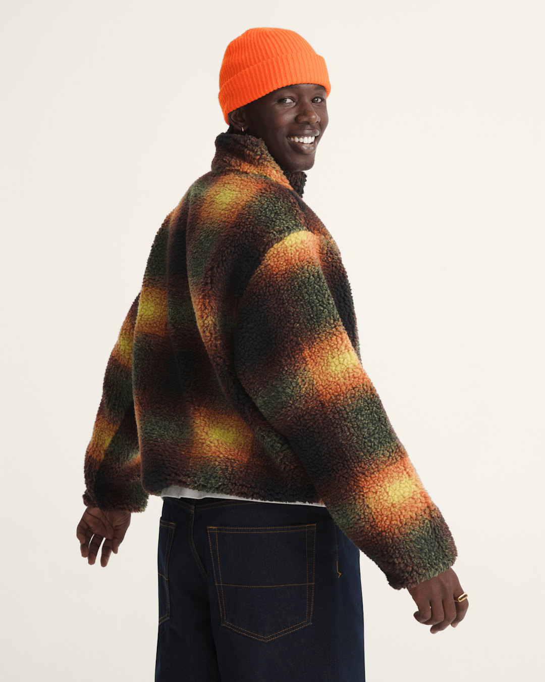 Vans Heights High Pile Jacket in Green / Mustard Yellow