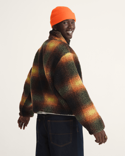 Vans Heights High Pile Jacket in Green / Mustard Yellow