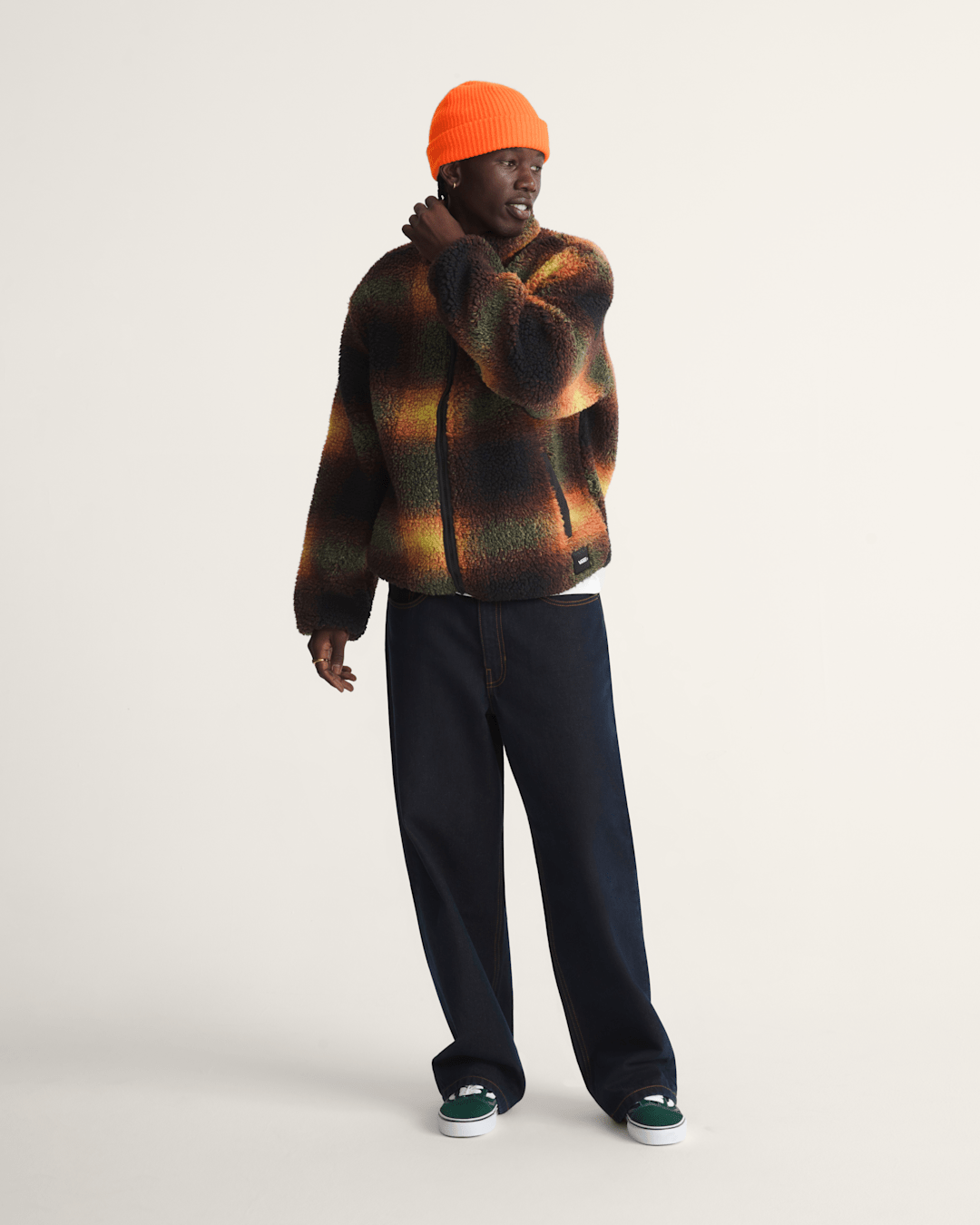 Vans Heights High Pile Jacket in Green / Mustard Yellow