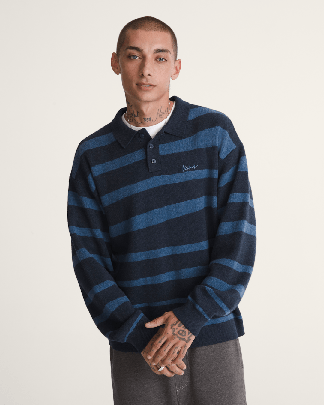 Vans Davis Stripe Polo Sweater in Parisian Night Blue