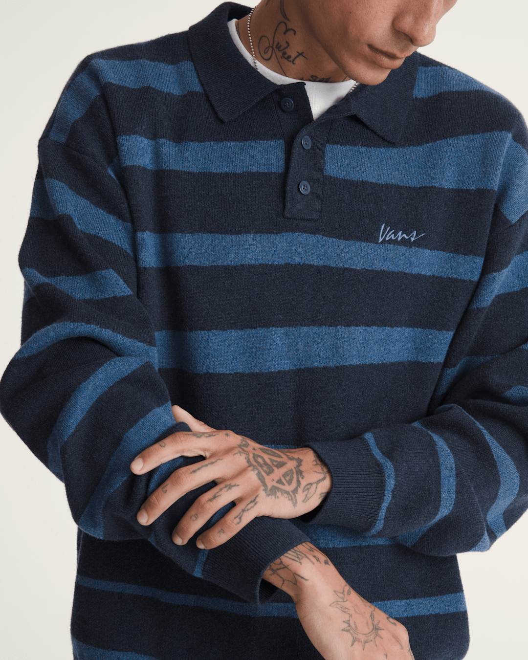 Vans Davis Stripe Polo Sweater in Parisian Night Blue