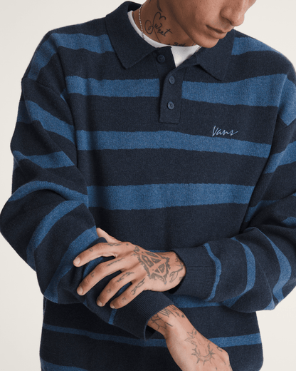 Vans Davis Stripe Polo Sweater in Parisian Night Blue