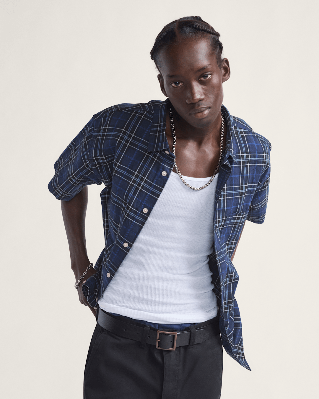 Vans Lawson Plaid Button Up Shirt in Parisian Night Blue / Black