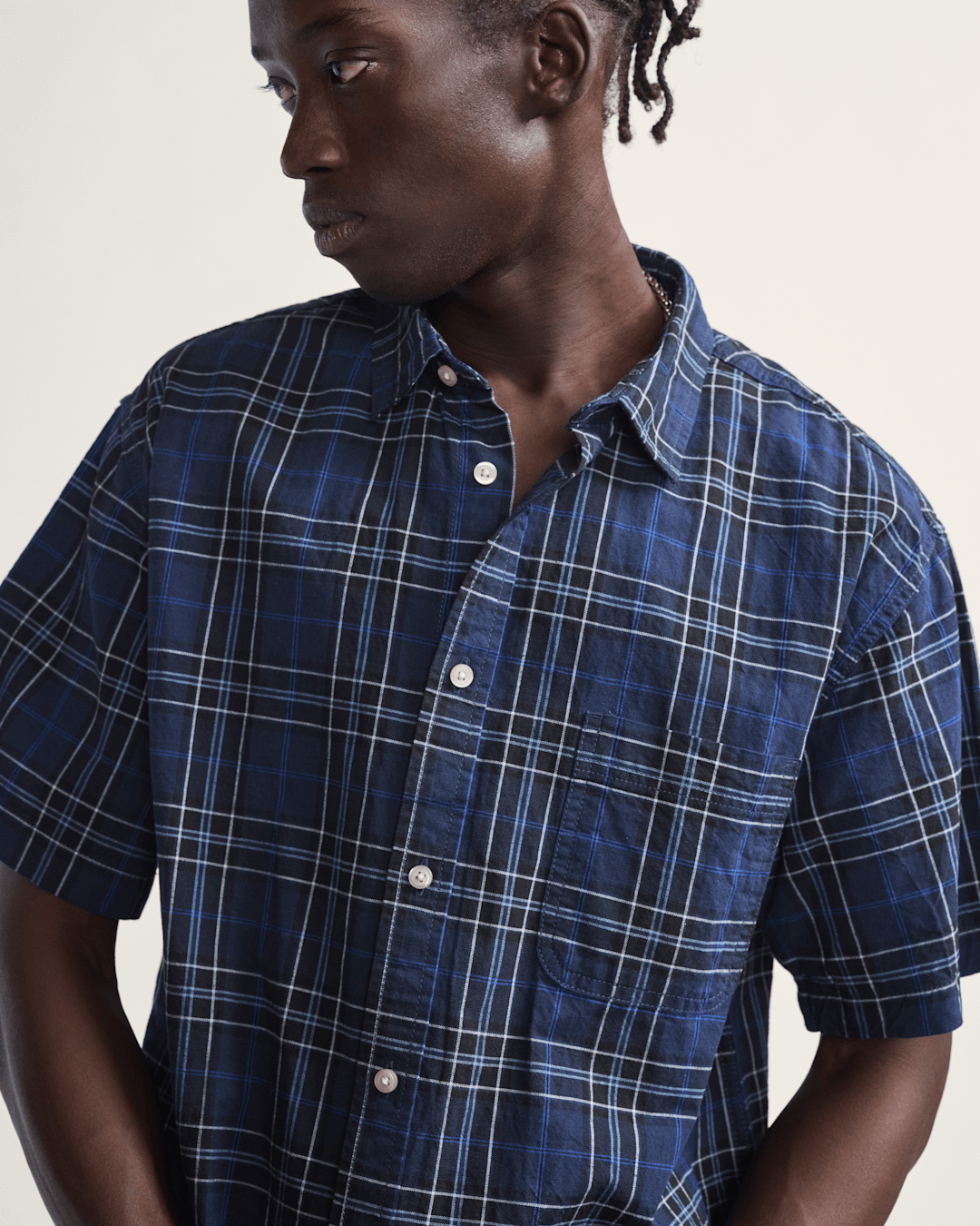 Vans Lawson Plaid Button Up Shirt in Parisian Night Blue / Black