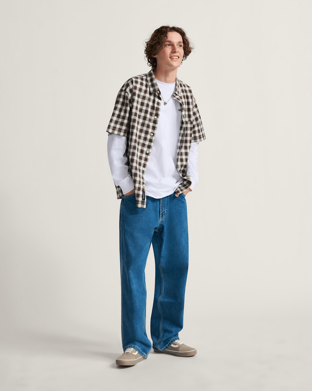 Vans Monte Plaid Button Up Shirt in Egret White