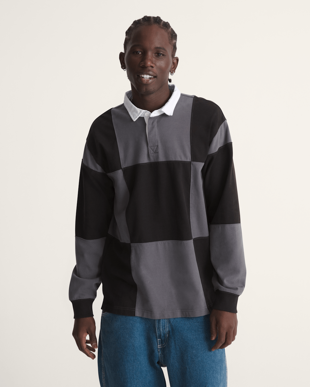 Vans Grant Checkerboard Rugby Shirt in Black