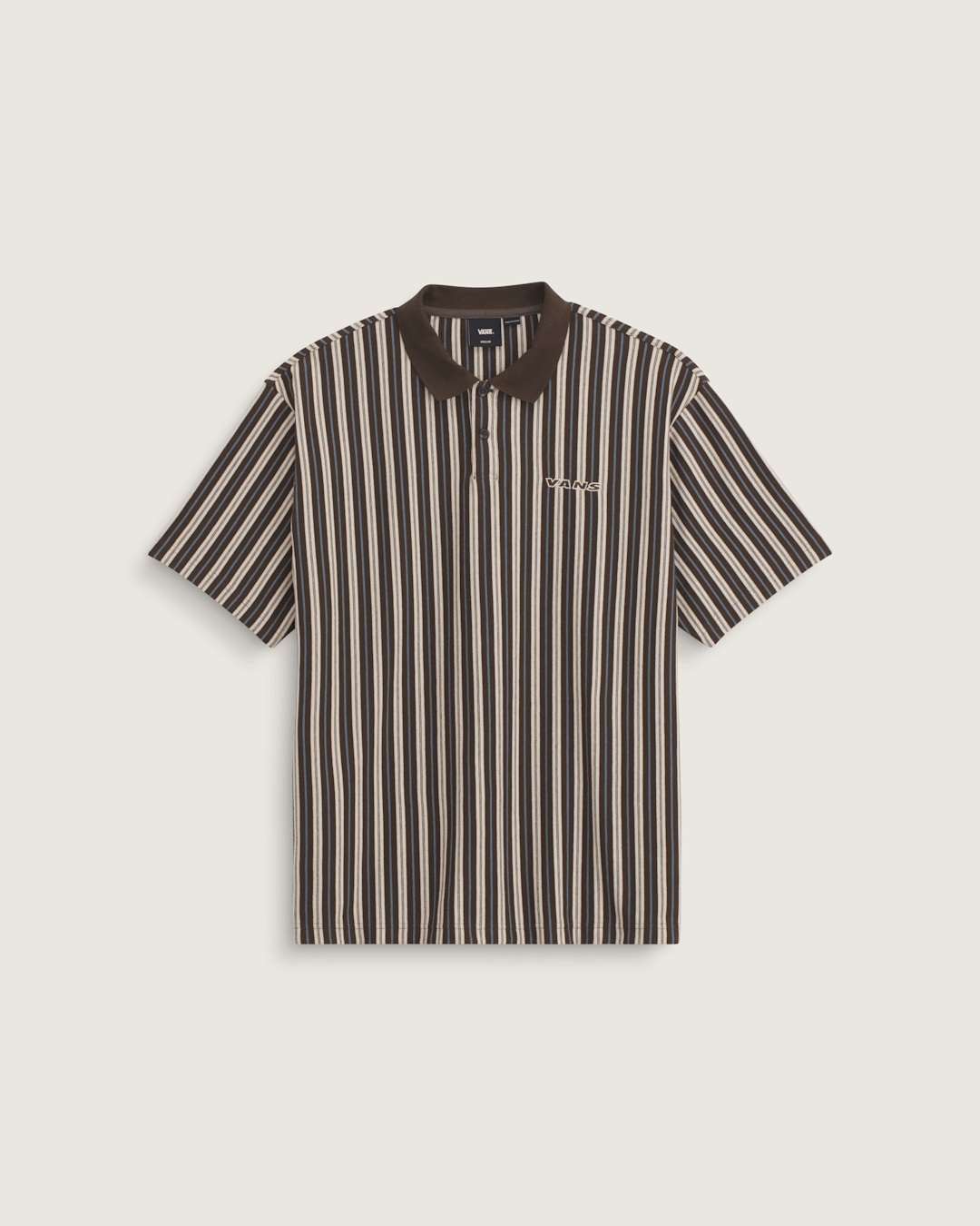 Vans Layton Stripe Polo Shirt in Demitasse Brown
