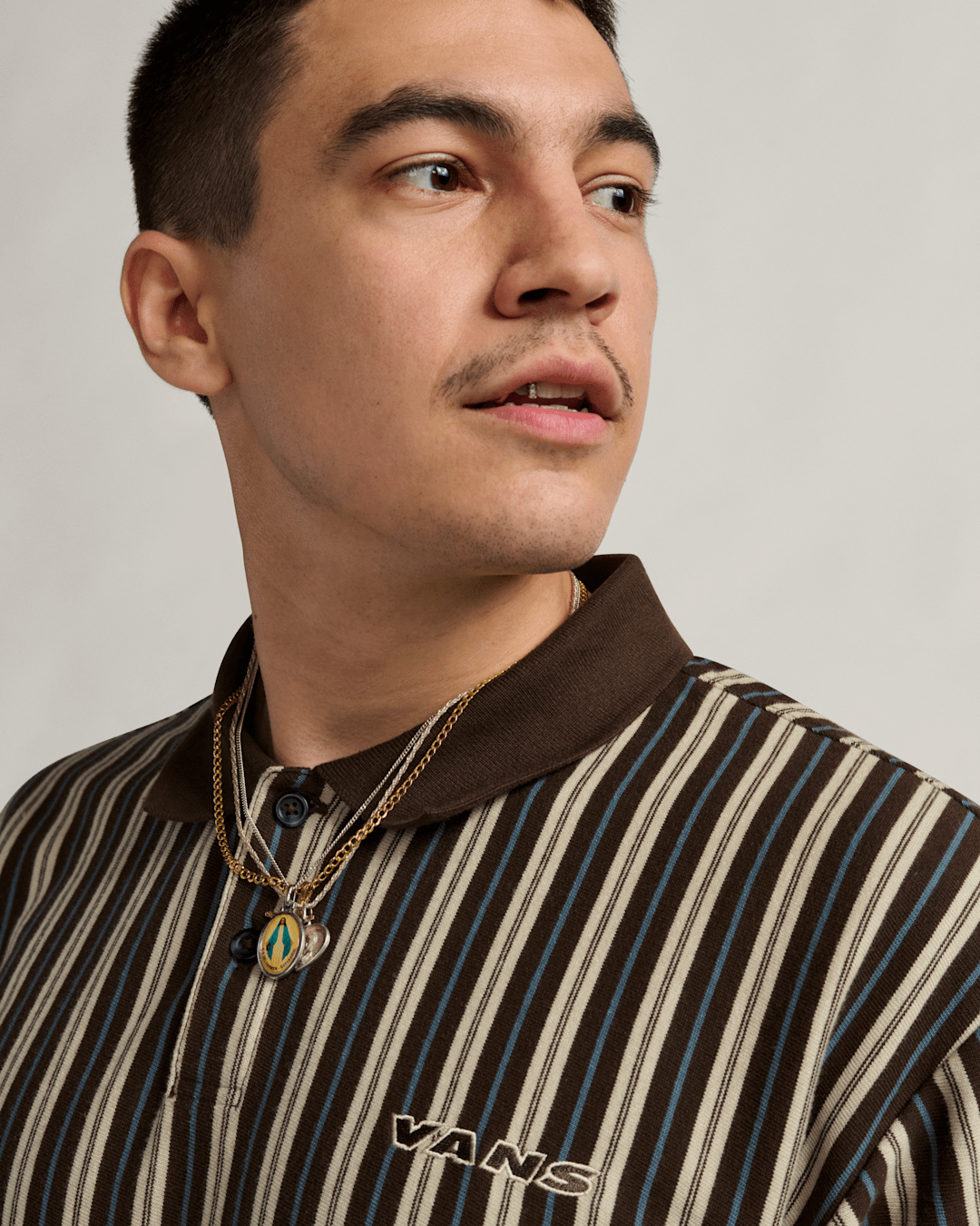 Vans Layton Stripe Polo Shirt in Demitasse Brown