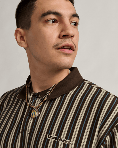 Vans Layton Stripe Polo Shirt in Demitasse Brown