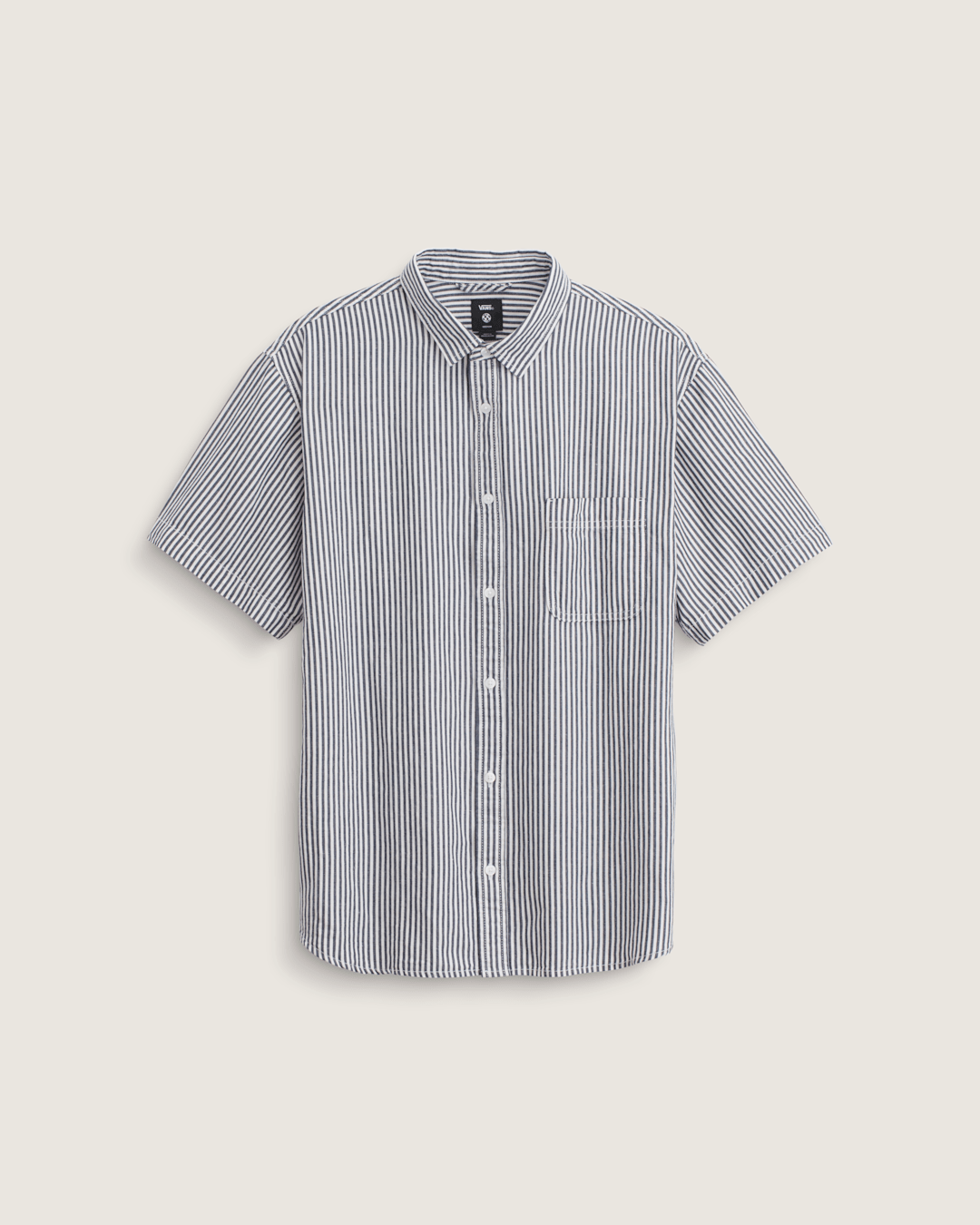 Vans Lawson Stripe Button Up Shirt in White / Dress Blues