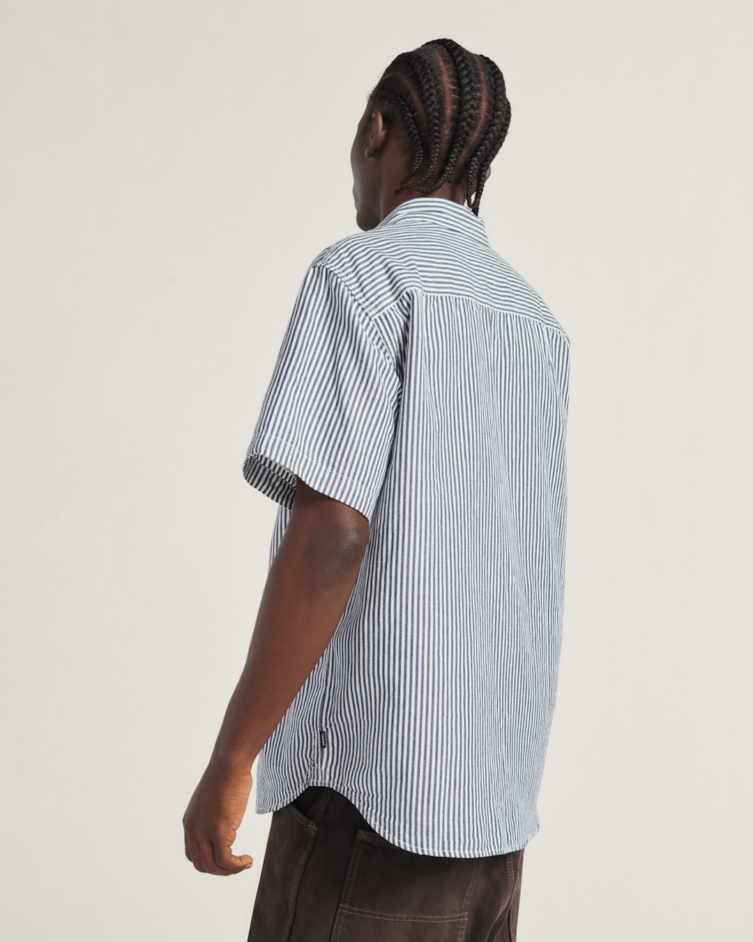 Vans Lawson Stripe Button Up Shirt in White / Dress Blues