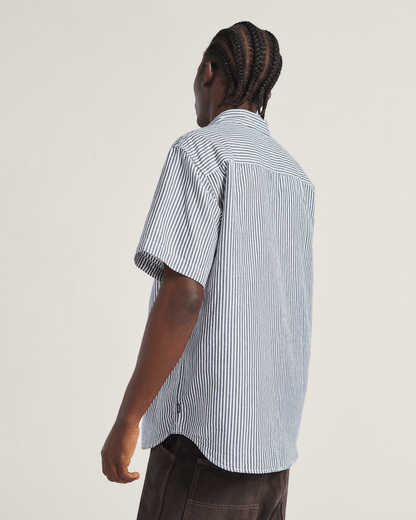 Vans Lawson Stripe Button Up Shirt in White / Dress Blues