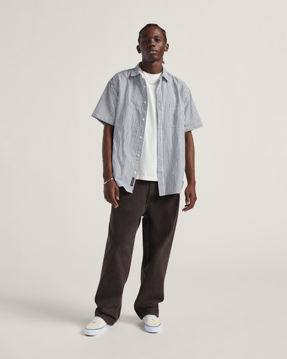 Vans Lawson Stripe Button Up Shirt in White / Dress Blues