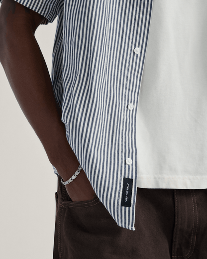 Vans Lawson Stripe Button Up Shirt in White / Dress Blues