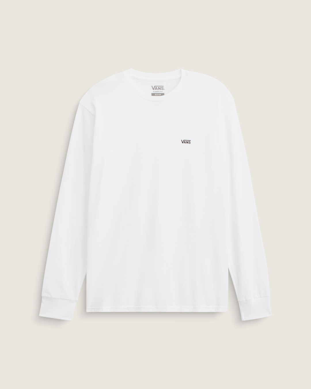 Vans Left Chest Logo Long Sleeve T-Shirt in White / Black