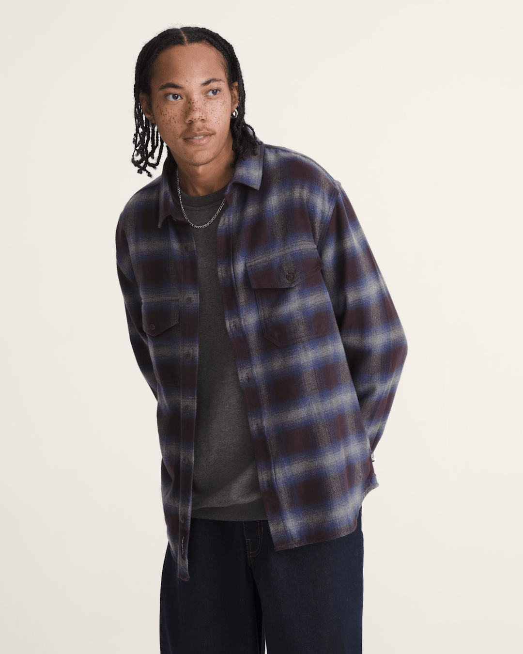 Vans Bixby Plaid Flannel Shirt in Dark Port Red / Pewter Heather Grey