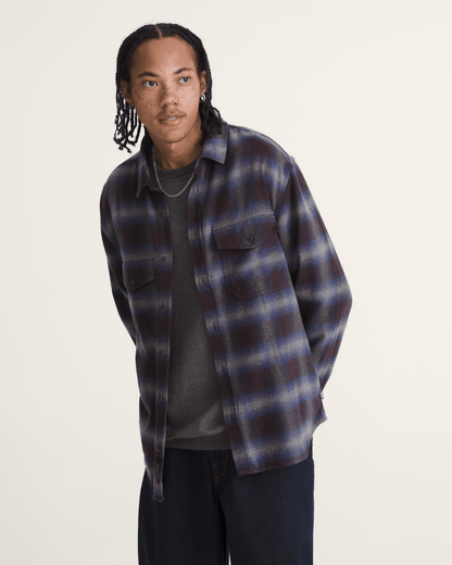 Vans Bixby Plaid Flannel Shirt in Dark Port Red / Pewter Heather Grey