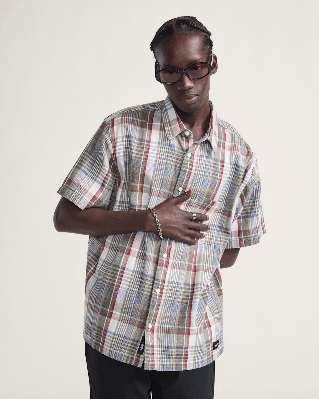 Vans Premium Button Up Shirt in Egret White / Elm Green