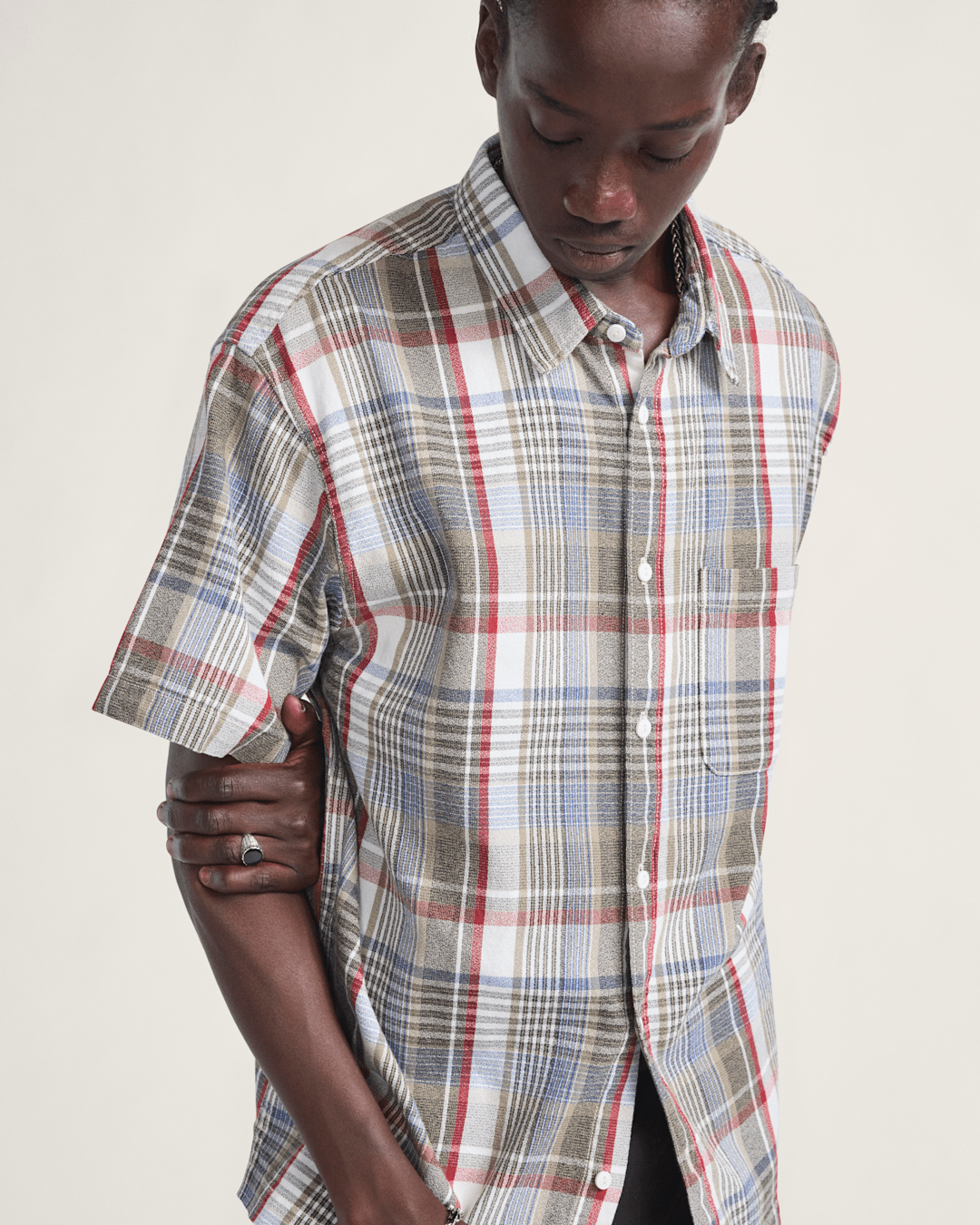Vans Premium Button Up Shirt in Egret White / Elm Green