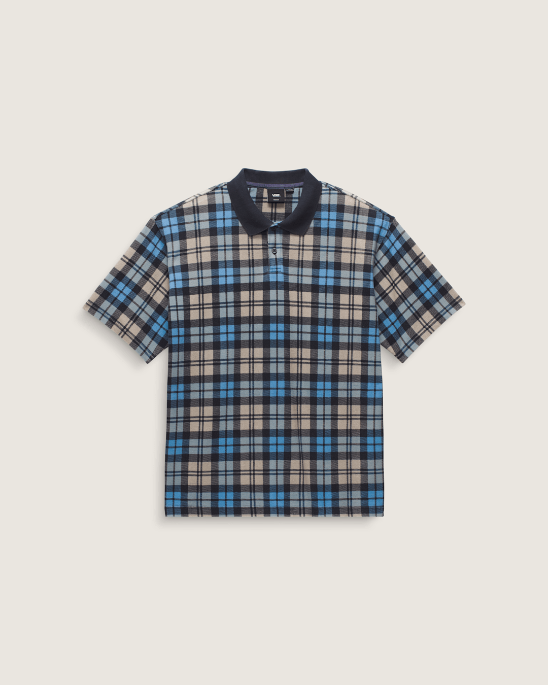 Vans Bellmoor Plaid Polo Shirt in Parisian Night Blue / London Fog Grey