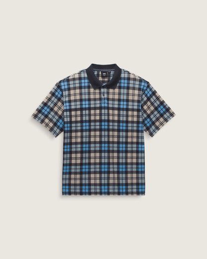 Vans Bellmoor Plaid Polo Shirt in Parisian Night Blue / London Fog Grey