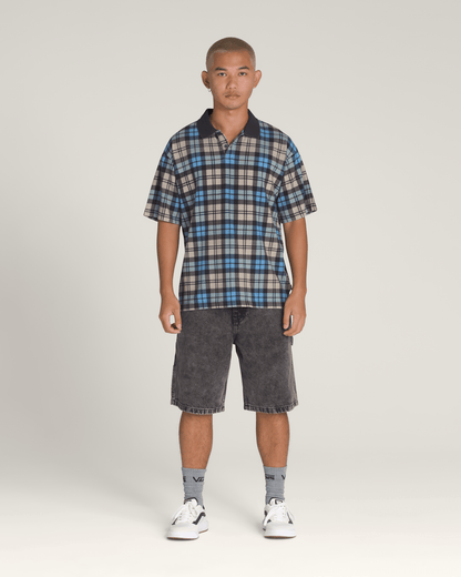 Vans Bellmoor Plaid Polo Shirt in Parisian Night Blue / London Fog Grey