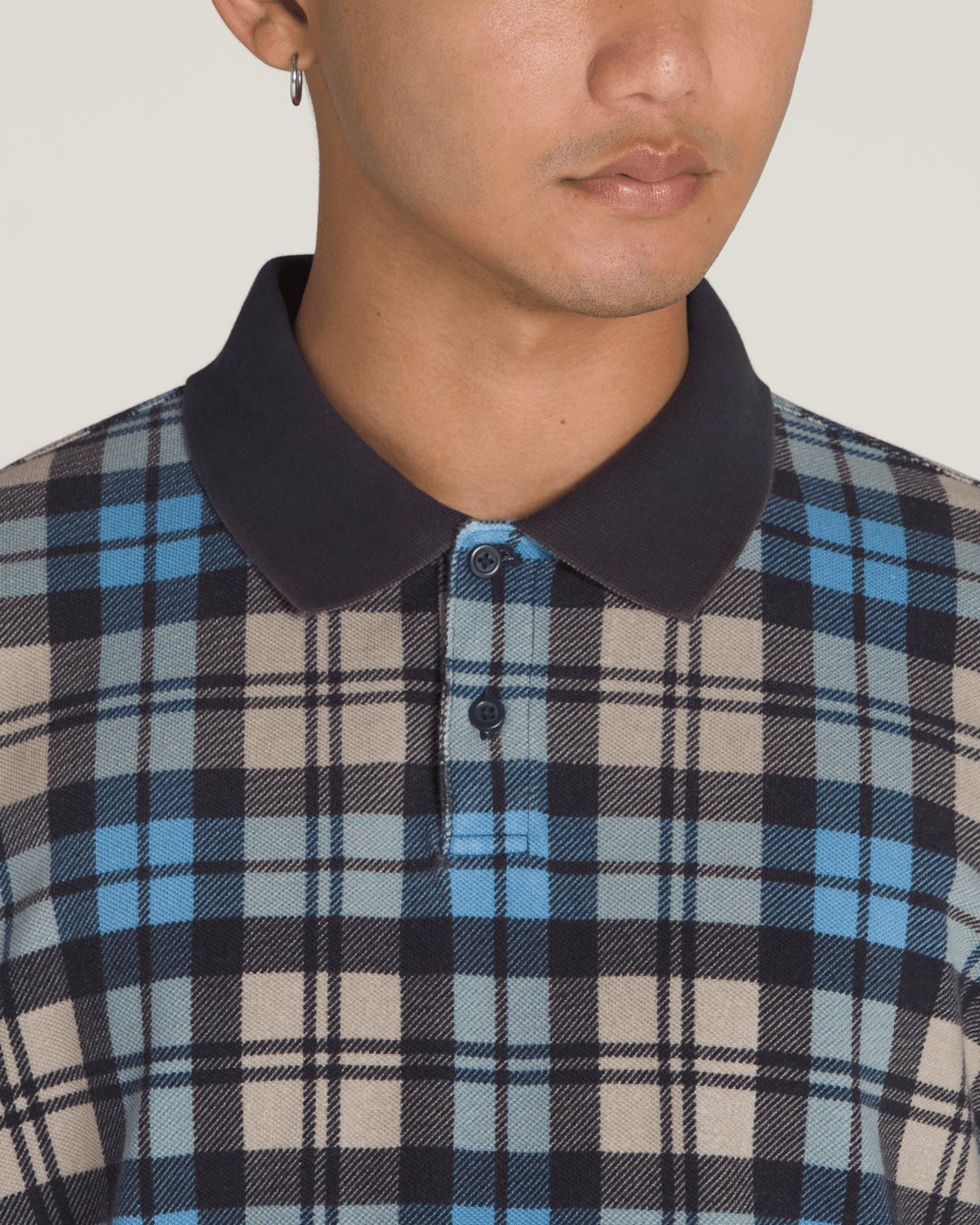 Vans Bellmoor Plaid Polo Shirt in Parisian Night Blue / London Fog Grey