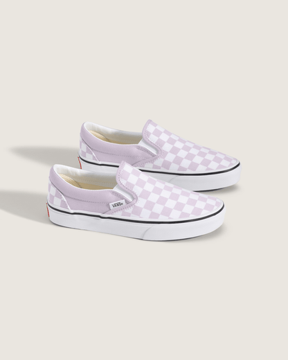 Vans Big Kids Classic Slip-On Checkerboard Shoe in Checkerboard Lilac Mist Purple