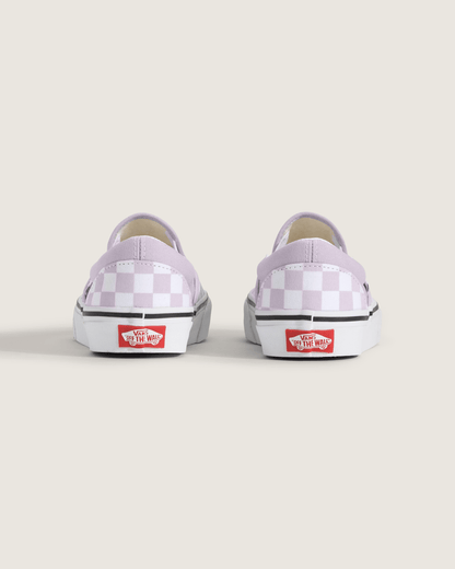 Vans Big Kids Classic Slip-On Checkerboard Shoe in Checkerboard Lilac Mist Purple