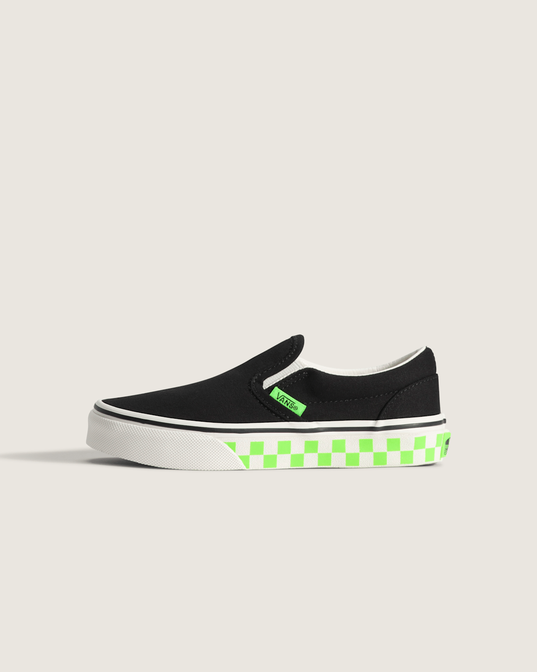 Vans Little Kids Classic Slip-On Shoe in Glow-in-the-Dark Black / Green Gecko