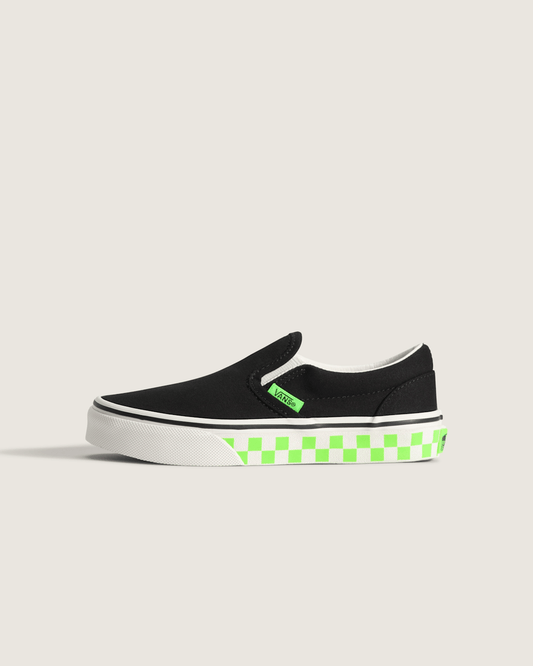 Vans Little Kids Classic Slip-On Shoe in Glow-in-the-Dark Black / Green Gecko
