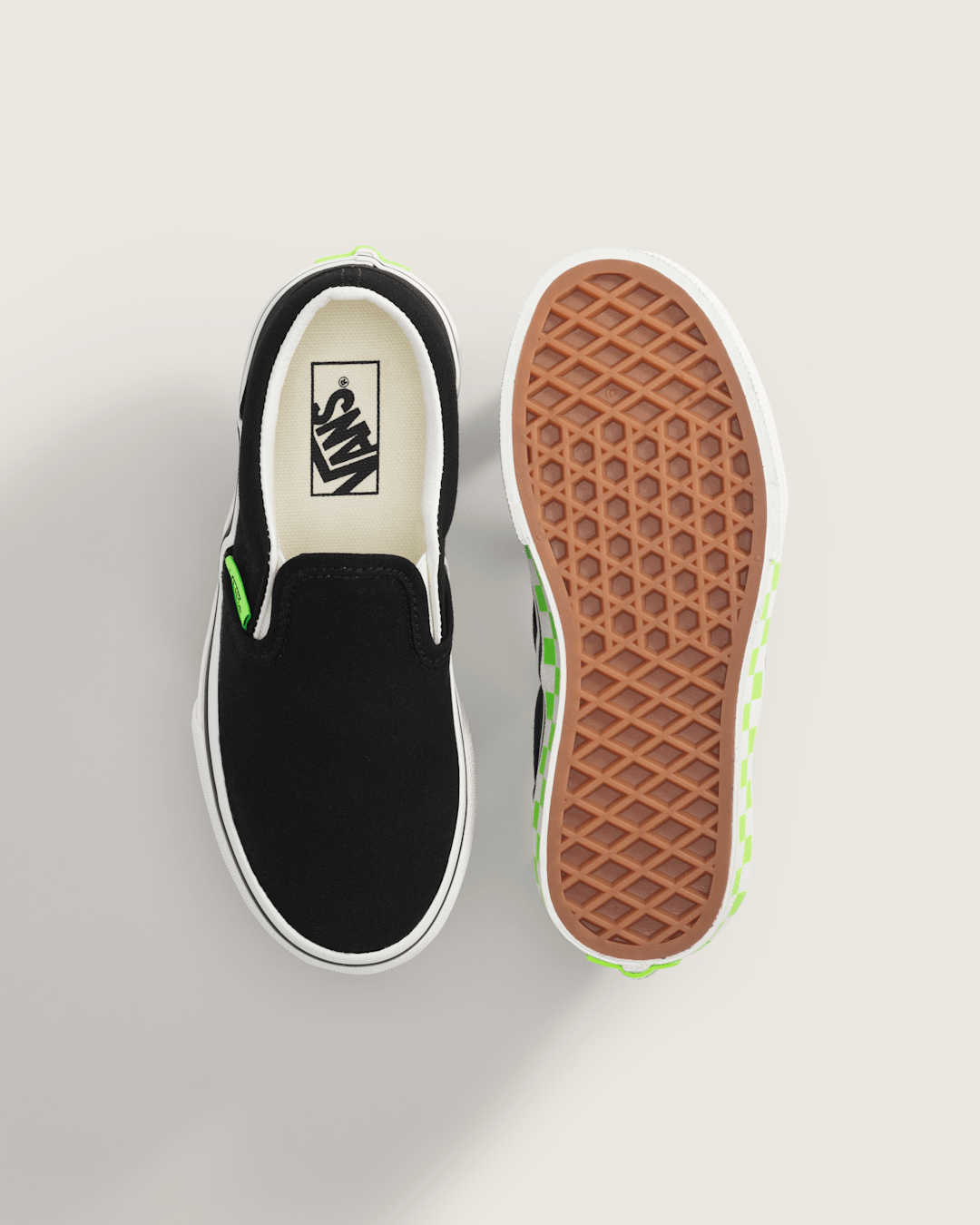 Vans Little Kids Classic Slip-On Shoe in Glow-in-the-Dark Black / Green Gecko