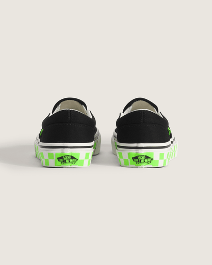 Vans Little Kids Classic Slip-On Shoe in Glow-in-the-Dark Black / Green Gecko