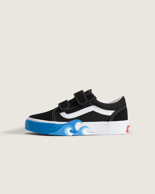 Vans Little Kids Old Skool V Shoe in Black / Bright Azure Blue