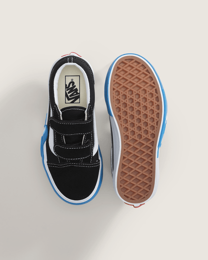 Vans Little Kids Old Skool V Shoe in Black / Bright Azure Blue
