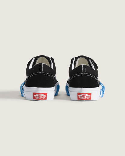 Vans Little Kids Old Skool V Shoe in Black / Bright Azure Blue
