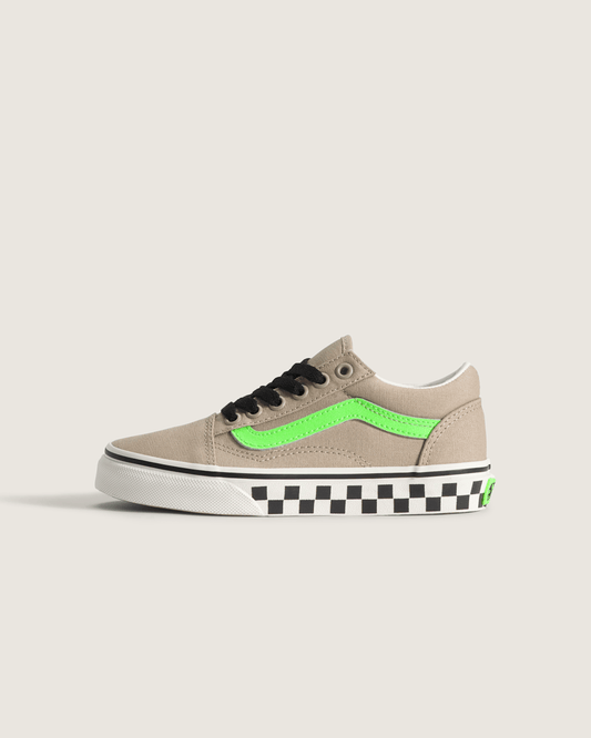 Vans Little Kids Old Skool Shoe in Glow-in-the-Dark Black / Bay Leaf Green