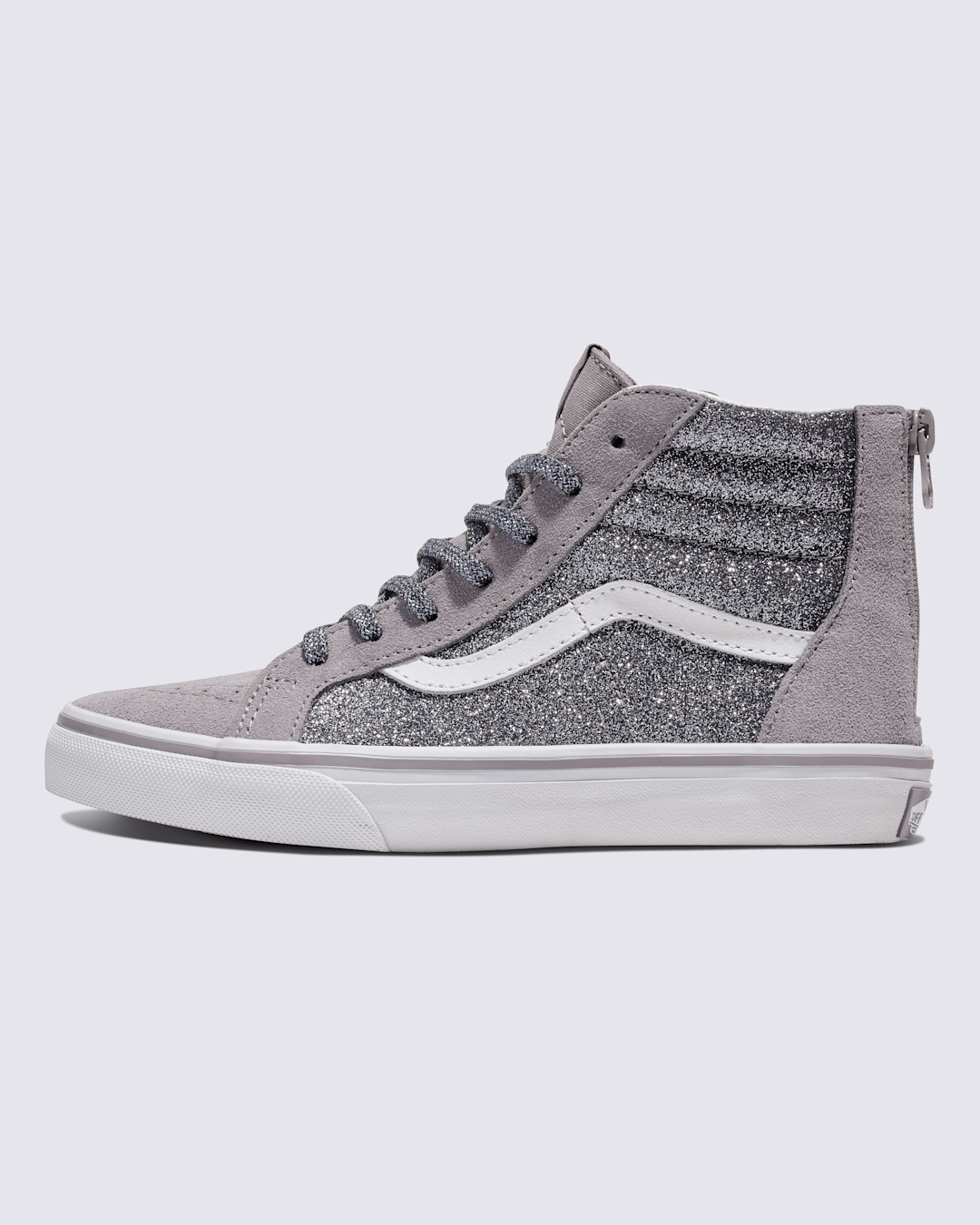 Vans Big Kids Sk8-Hi Shoe in Glitter Gunmetal