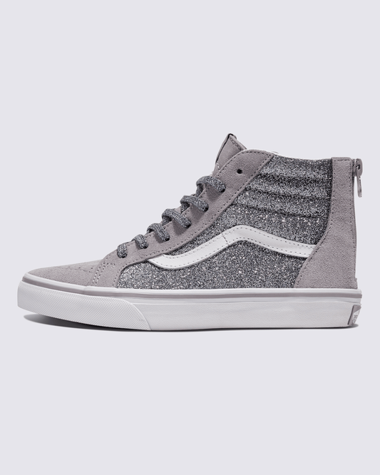 Vans Big Kids Sk8-Hi Shoe in Glitter Gunmetal