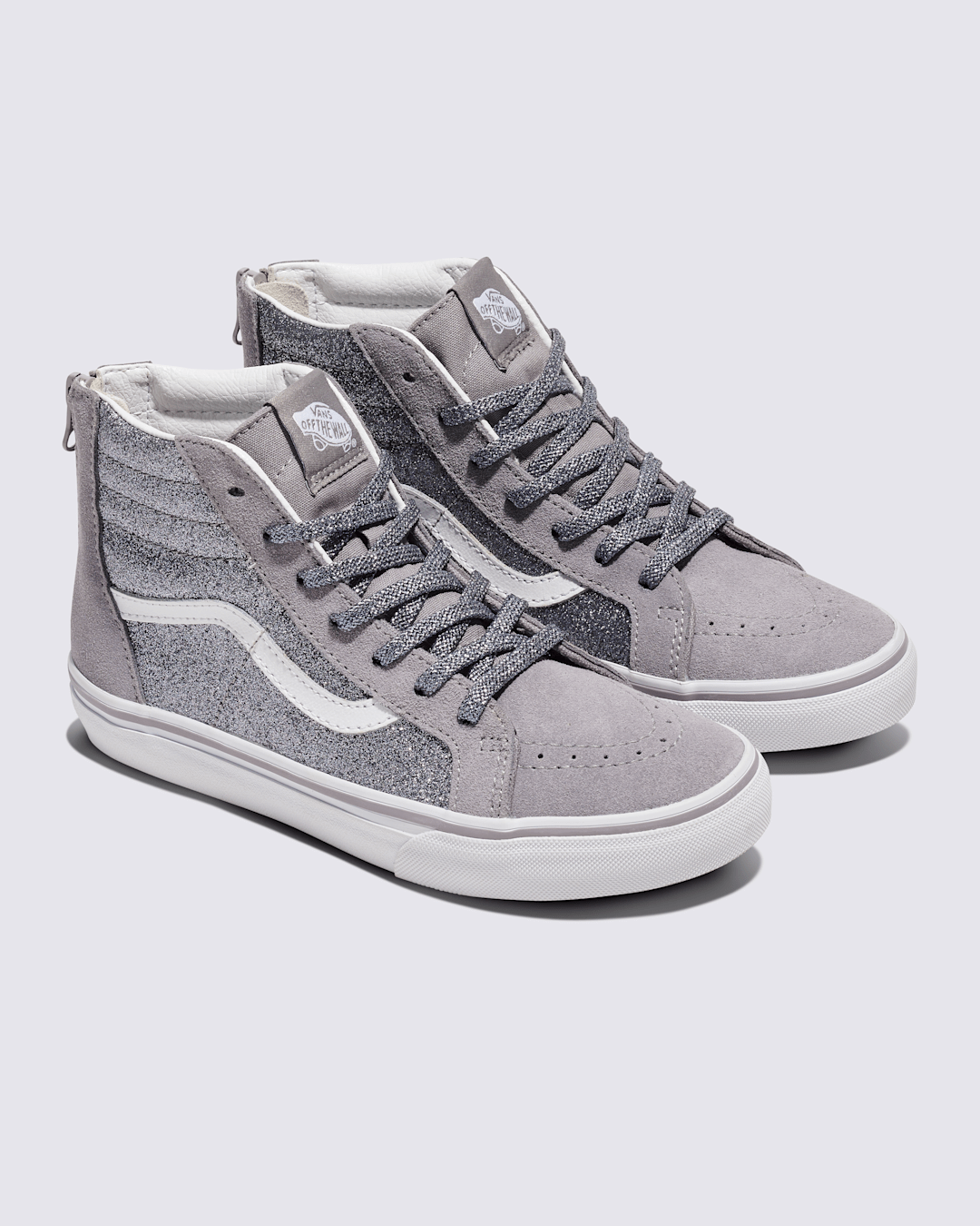 Vans Big Kids Sk8-Hi Shoe in Glitter Gunmetal