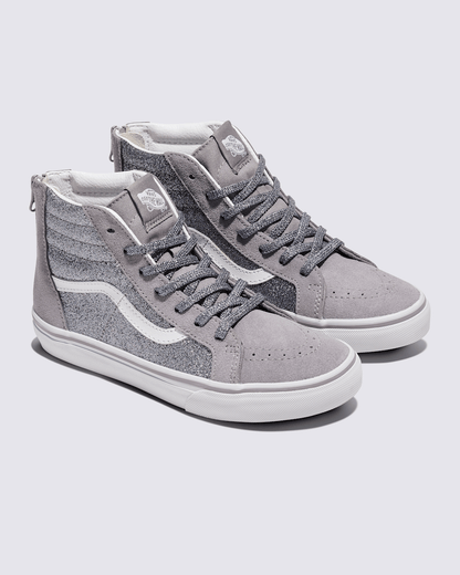 Vans Big Kids Sk8-Hi Shoe in Glitter Gunmetal