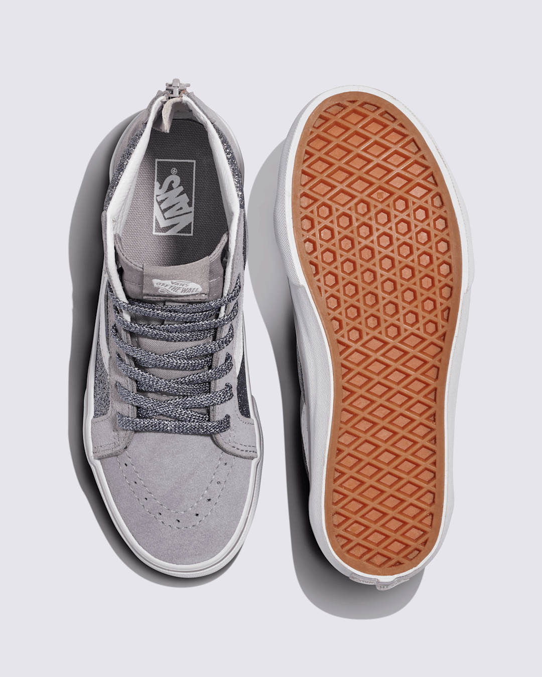 Vans Big Kids Sk8-Hi Shoe in Glitter Gunmetal