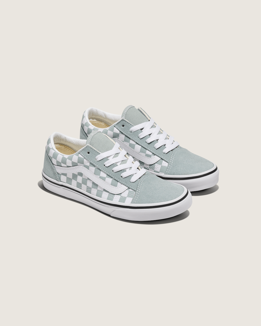 Vans Big Kids Old Skool Checkerboard Shoe in Checkerboard Green / White
