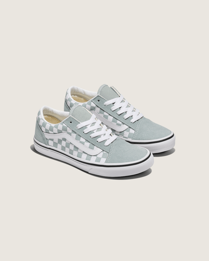 Vans Big Kids Old Skool Checkerboard Shoe in Checkerboard Green / White