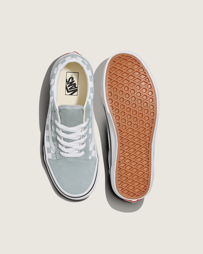 Vans Big Kids Old Skool Checkerboard Shoe in Checkerboard Green / White
