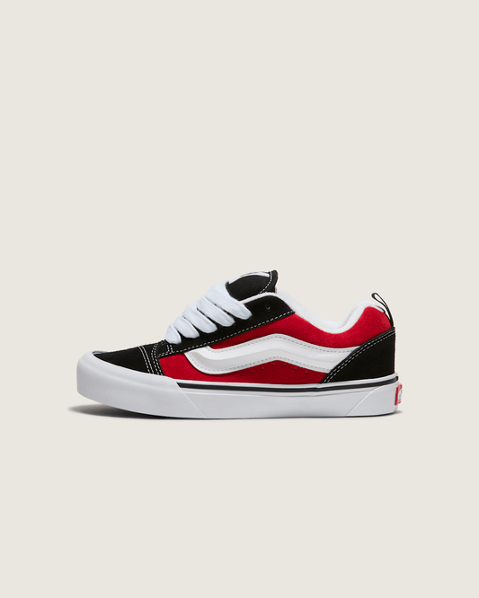 Vans Big Kids Knu Skool Shoe in Black / Racing Red