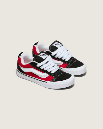Vans Big Kids Knu Skool Shoe in Black / Racing Red